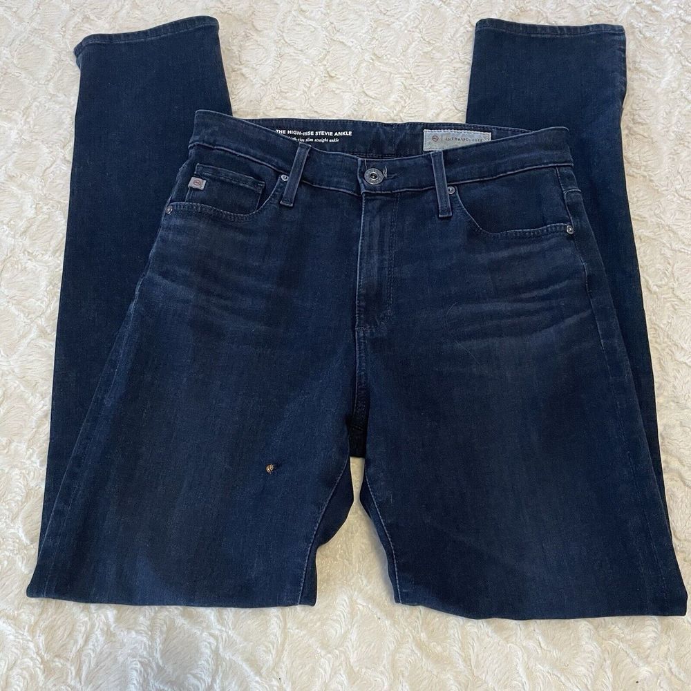 AG Anthropologie High Rise Dark Wash‎ Stevie Ankle Jeans 26R Slits At Bottom